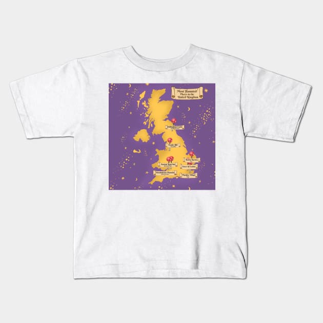 Most Haunted Places of the United Kingdom map Kids T-Shirt by nickemporium1